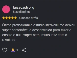 Avaliação real de cliente no Google sobre Pedro Venancio Photo Studio